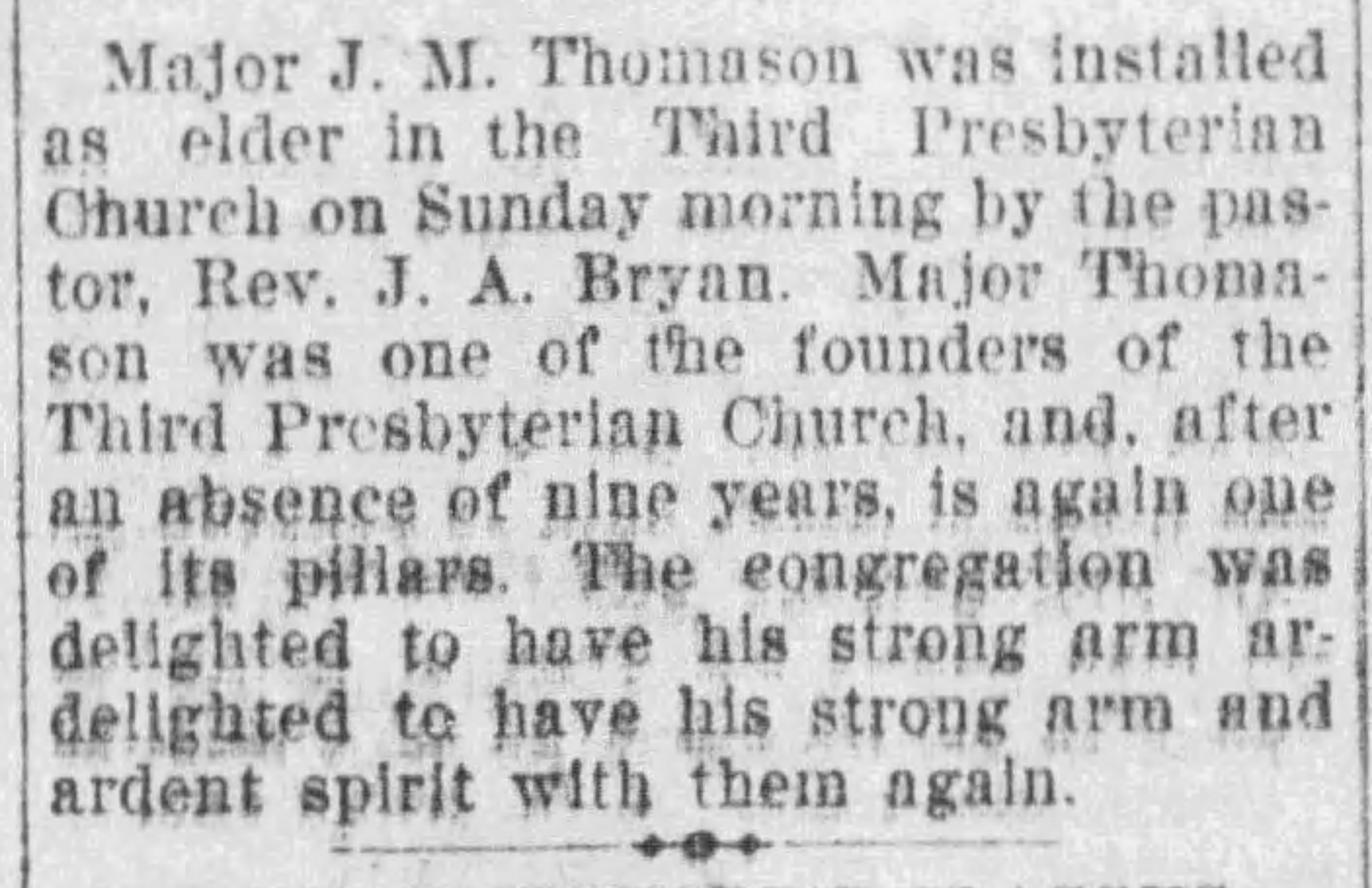 Major J.M. Thompson Installed As Elder